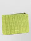 Pinko Rectangular Raffia Clutch Bag Woven Texture In Green