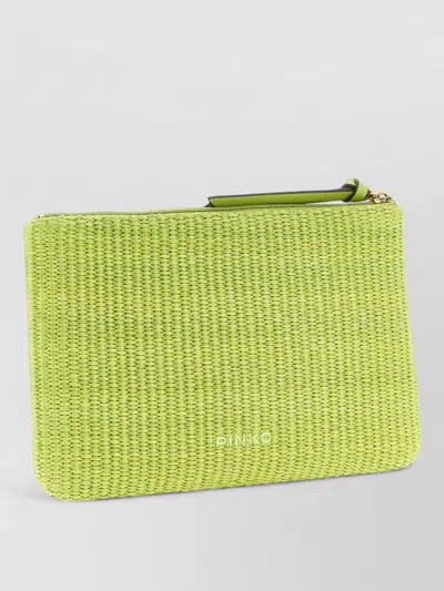 Pinko Rectangular Raffia Clutch Bag Woven Texture In Green