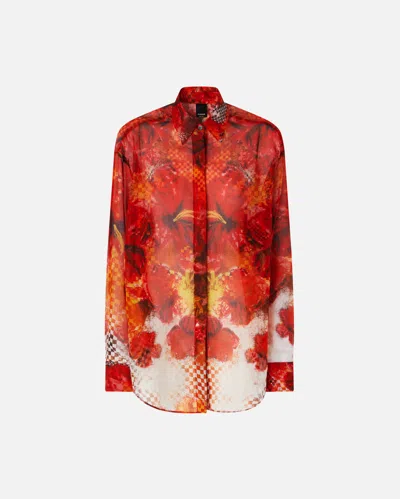 PINKO CHEMISE À IMPRIMÉ FLEURS ROUGES ET DAMIER