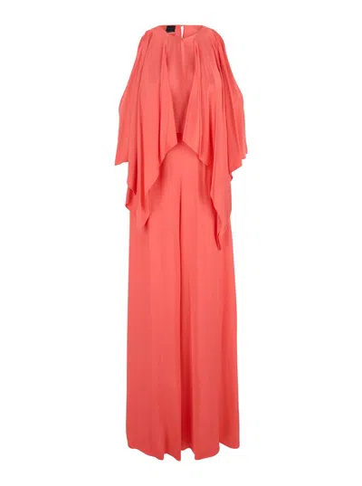 PINKO RED DRESS WITH ROUND NECKLINE AND RUFFLE DETAILS IN VISCOSE WOMAN