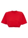 Pinko Short-sleeved Crop Top With Padded Shoulders In Red