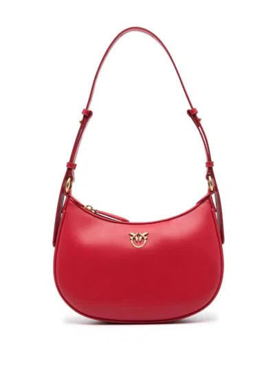 PINKO RED SHOULDER BAG WITH LOVE BIRDS DIAMOND CUT DETAIL IN SMOOTH LEATHER WOMAN