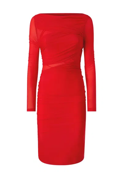 PINKO PINKO RED STRETCH JERSEY LONGUETTE DRESS WITH BOAT NECKLINE