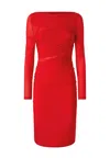 Pinko Red Long Dress With Ruffles And Boat Neckline