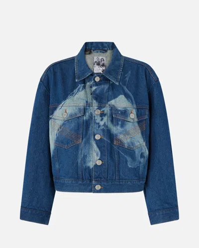 PINKO REIMAGINE BY PINKO X PATRICK MCDOWELL DENIM JACKET WITH HORSE PRINT