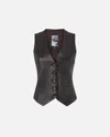 Pinko Leather Waistcoat In Marron Intense