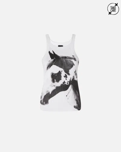 PINKO REIMAGINE BY PINKO X PATRICK MCDOWELL RIBBED VEST TOP WITH HORSE PRINT