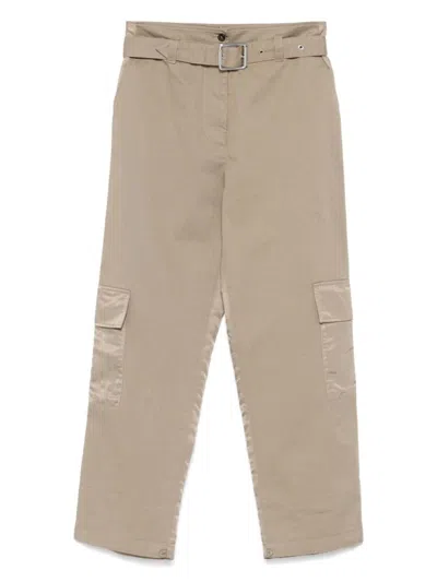 Pinko Relaxed Beige Trousers With Belted Waist In Green