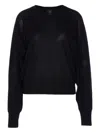 Pinko Relaxed-fit Black Wool Sweater With Seam Detail In Black