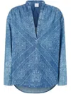 Pinko Blouse À Col V En Denim Avec Imprimé Bandana In Multi