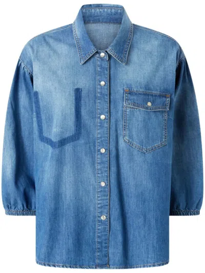 Pinko Relaxed-fit Blue Cotton Shirt With Classic Collar