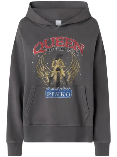 PINKO PINKO RELAXED FIT GRAPHIC PRINT COTTON HOODIE