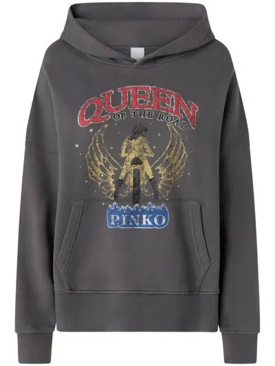 PINKO RELAXED FIT GRAPHIC PRINT COTTON HOODIE