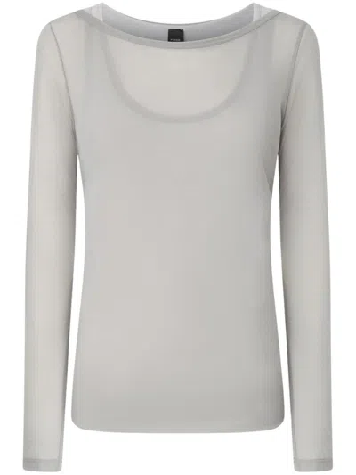 PINKO PINKO RELAXED-FIT GRAY SWEATER WITH WIDE NECKLINE