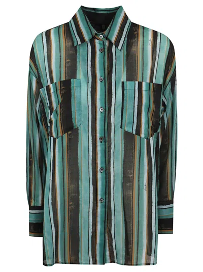 Pinko Relaxed Fit Striped Shirt With Patch Chest Pockets In Multi