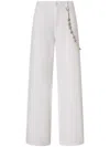 Pinko White Pants With Logo Patch On The Back And Chain Detail With Rhinestones