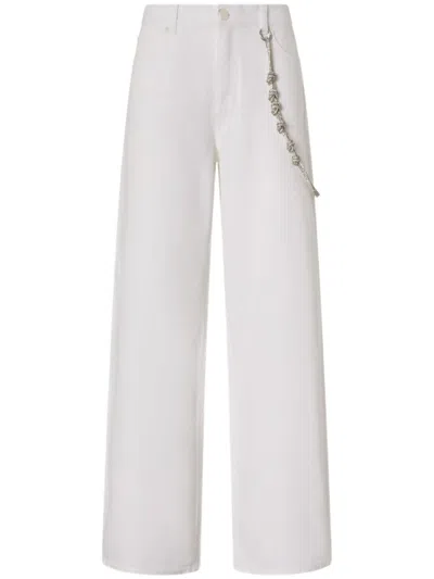 PINKO PINKO RELAXED FIT WHITE JEANS WITH SIDE CHAIN DETAILING