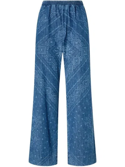 Pinko Relaxed Fit Wide Leg Trousers In Blue