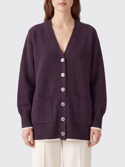 Pinko Relaxed Fit Wool And Cashmere V-neck Cardigan With Pockets In Purple