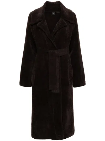 Pinko Relaxed Silhouette Belted Coat With Classic Collar In Black