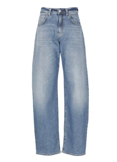 Pinko Straight Leg Jeans With Contrast Stitching In Blue