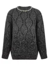 Pinko Crystal-embellished Sequin-pattern Sweater In Gray