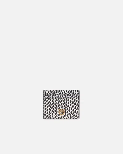 Pinko Reptile Print Card Holder With Polka Dots In Bianco/nero-antique Gold