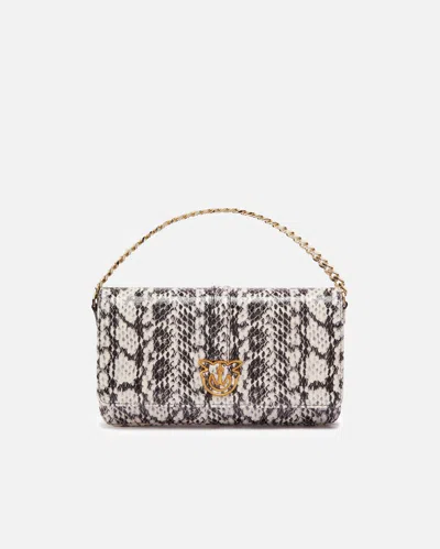 Pinko Reptile Print Shoulder Bag With Compartments  Galleria In White/black-light Gold