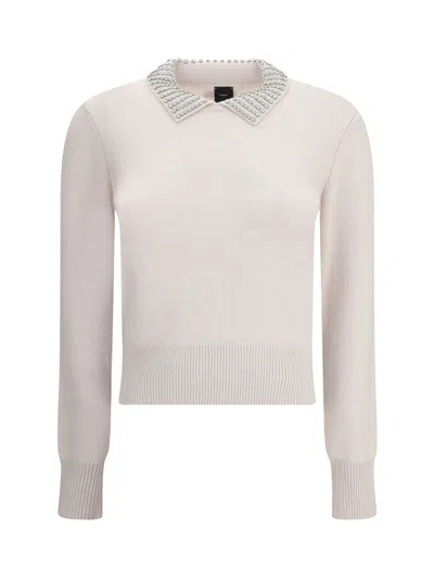 Pinko Rhinestone-decorated Collar Sweater In White
