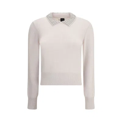 Pinko Rhinestone-decorated Collar Sweater In Neutral