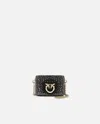 Pinko Rhinestone-detailed Micro Love Bag Clutch With Detachable Shoulder Strap In Black-light Gold