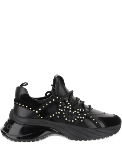 Pinko Rhinestone-embellished Lace-up Sneakers In Black