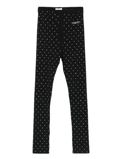Pinko Kids' Rhinestone-embellished Leggings In Black