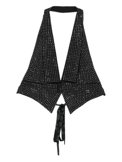 Pinko Rhinestone-embellished Open-back Vest In Black