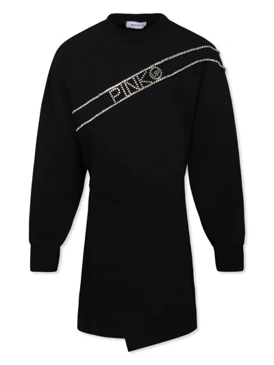 Pinko Kids' Rhinestone-logo Dress In Black