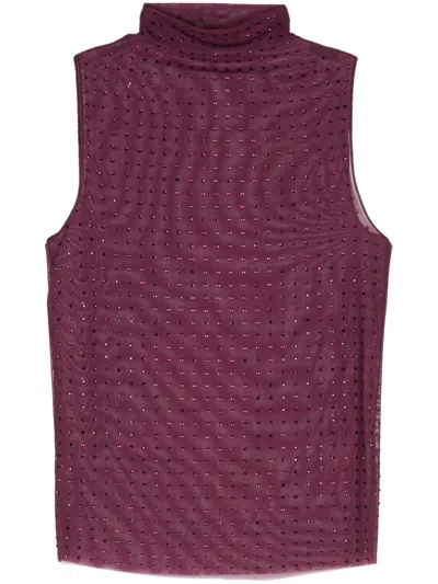 Pinko Rhinestoned Tulle Top In Red