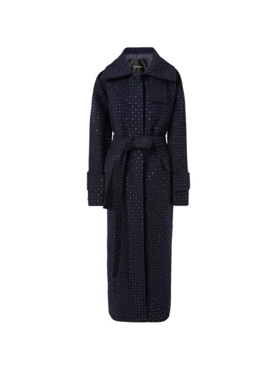 Pinko Rhinestone-embellished Belted Coat In Blue