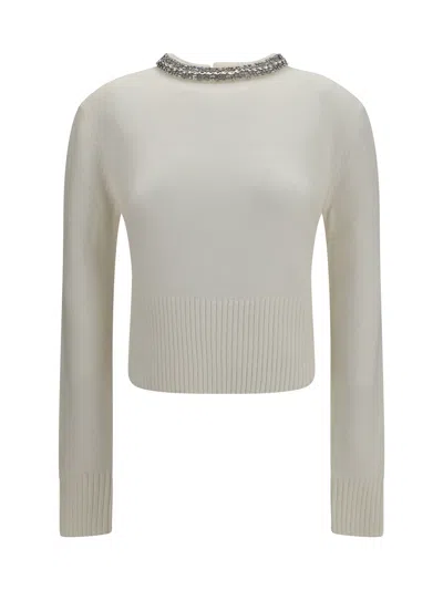 Pinko Rhinestone-embellished Crew Neck Sweater In Neutral