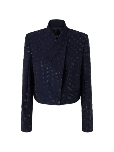 Pinko Rhinestone-embellished Cropped Jacket In Blue