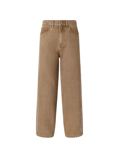 Pinko Rhinestone-embellished Embroidered-logo Denim Jeans In Neutral