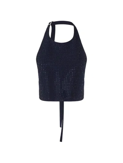Pinko Arbaia Rhinestone Top Evening Style In Blue