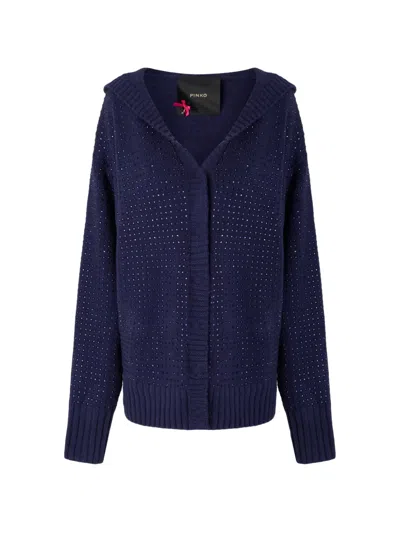 Pinko Rhinestone-embellished Hooded Cardigan In Blue