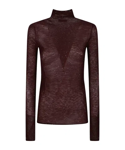Pinko Burgundy Moss Wool-blend Turtleneck Sweater In Brown