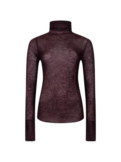 Pinko Rhinestone-embellished Roll-neck Sweater In Red
