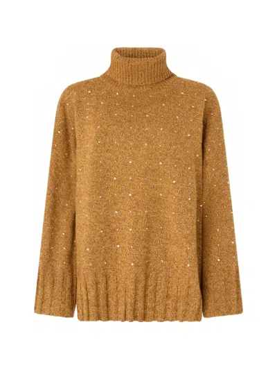 Pinko Rhinestone-embellished Roll-neck Sweater In Yellow
