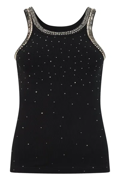 Pinko Rhinestone-embellished Sleeveless Top With Thin Straps In Black