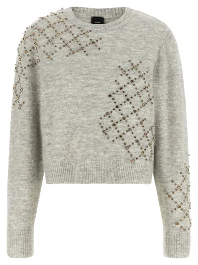 Pinko Rhinestone-embellished Sweater In Green