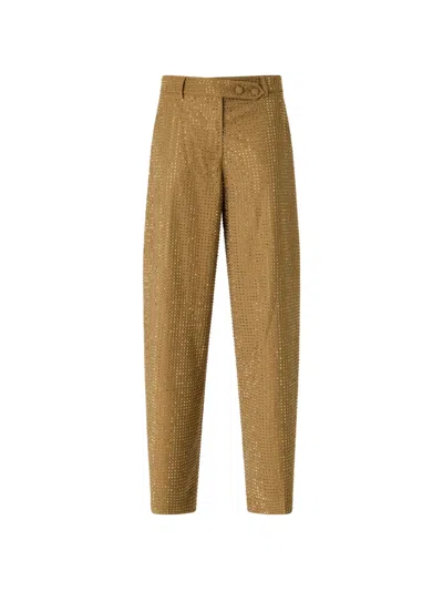 Pinko Rhinestone-embellished Tailored Trousers In Brown