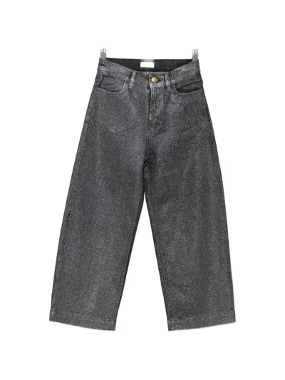 Pinko Kids' Rhinestone-embellished Wide-leg Jeans In Gray