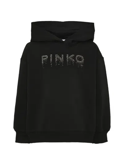 Pinko Kids' Rhinestone-logo Hoodie In Black